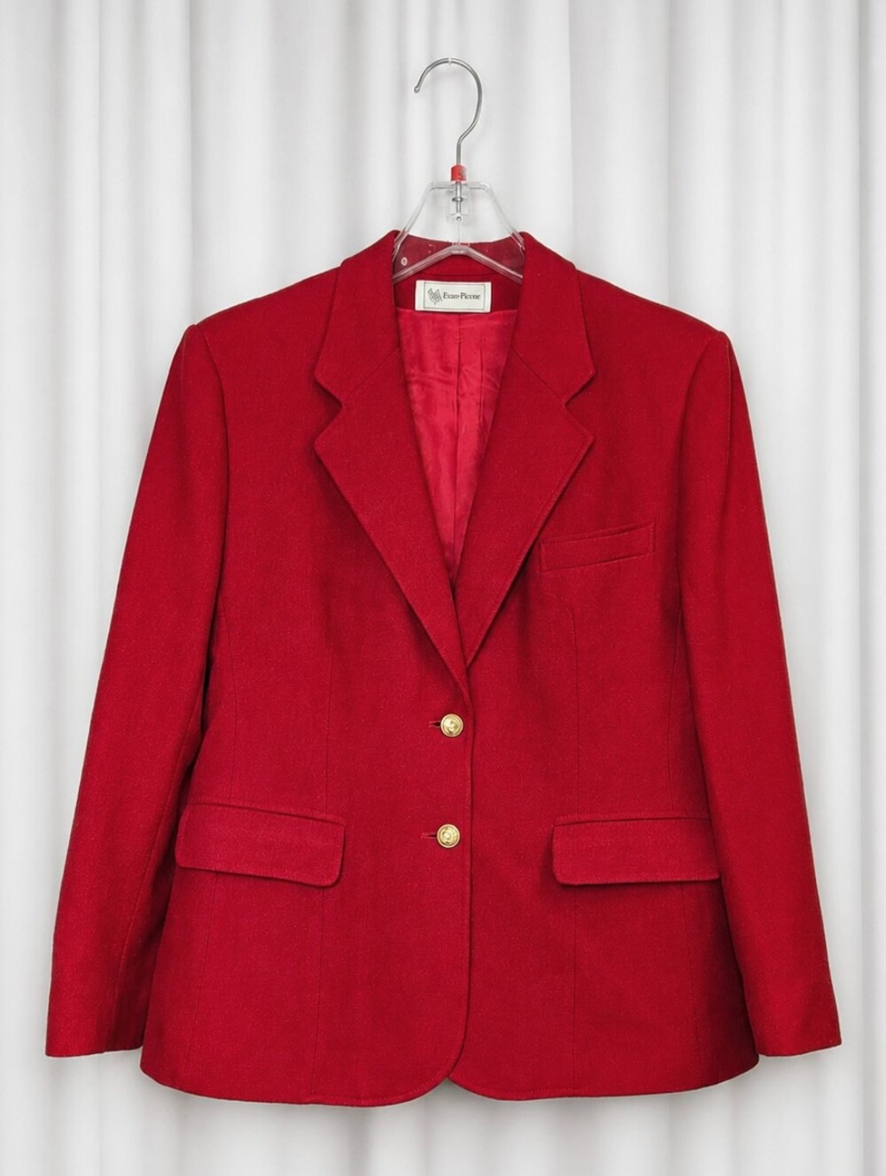 Vintage Evan Picone 100% Wool Red Blazer Gold Anchor Buttons  Nautical Preppy